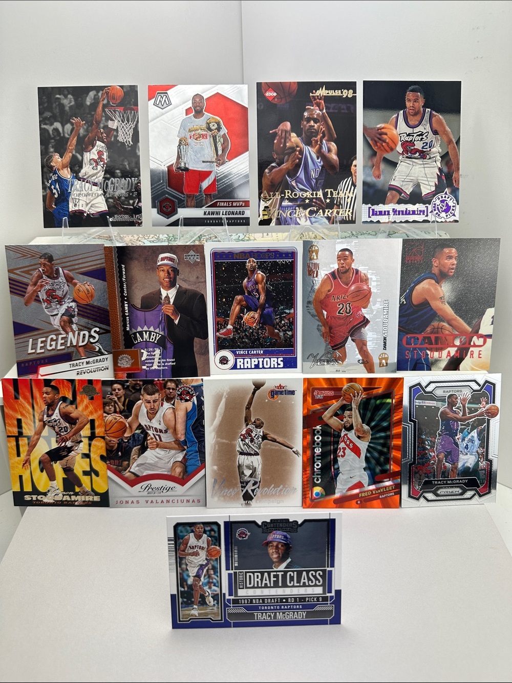 Raptors Vince Carter Rookie w/ 4 Damon Stoudamire rookies +McGrady/Camby/Kawhi